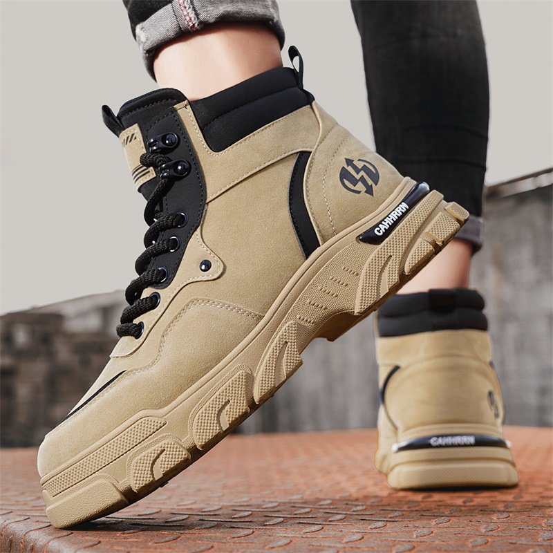 Botas de cuero para hombre de otoño e invierno moda nuevo estilo punta redonda aumento de cordones deportes al aire libre locomotora ruibarbo botas Martin botas para hombre