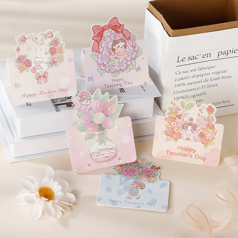 Teachers' Day Cute Flowers Stereo Greeting Card ins Wind Thanksgiving Blessing Small Card Flower Shop Baking Message Card Wholesale