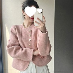 小香风外套女新款圆领单排扣双面呢子大衣女设计感小个子呢子上衣
