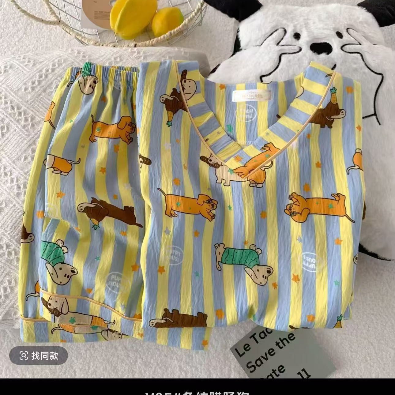 Al por mayor transfronterizo de Vietnam nubes de algodón de manga corta pantalones cortos pijamas de niñas de cuello en V chaqueta de dibujos animados set de ropa para el hogar