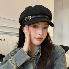 日系八角贝雷帽女春秋个性复古小皮扣报童帽休闲百搭潮显脸小帽子