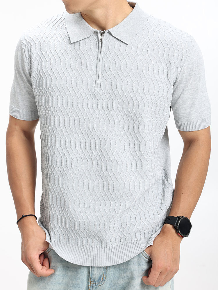 Hombre de negocios casual jersey de malla de punto polo hombre medio cremallera solapa transpirable mangas cortas 2026 nuevo