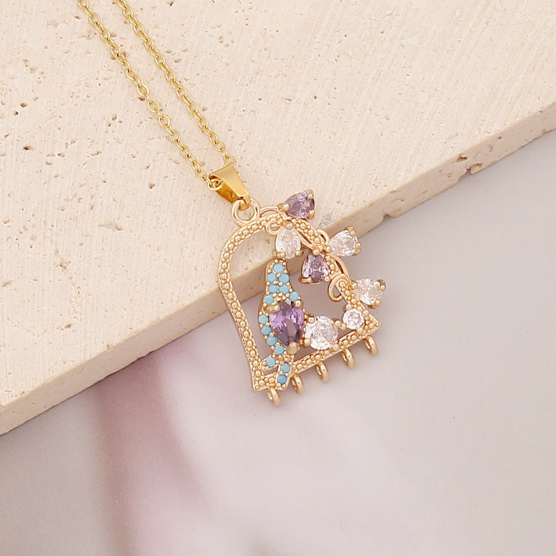 Fashion Leaf Flower Copper Plating Inlay Zircon Pendant Necklace 1 Piece
