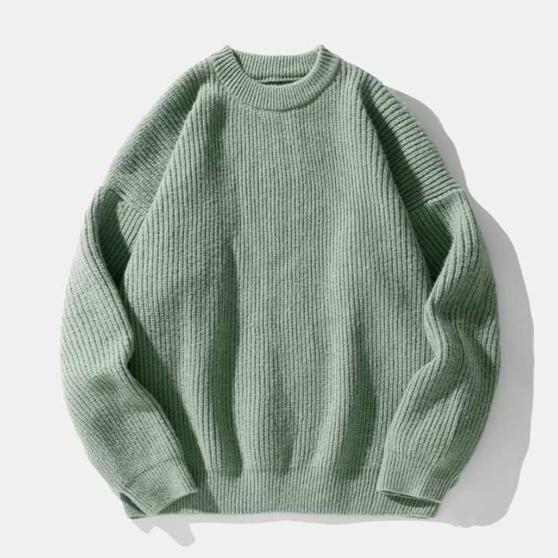 Demi-season retro Japanese solid color sweater with a round collar
