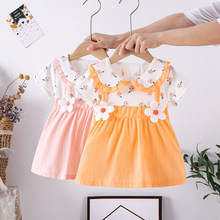 现货夏季韩版婴幼童女童装印花公主棉短袖连衣裙儿童裙