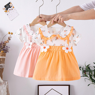 Summer Korean Style Infant and Toddler Girls' Clothing Printed Princess Cotton Short-Sleeved Dress Children's Skirt