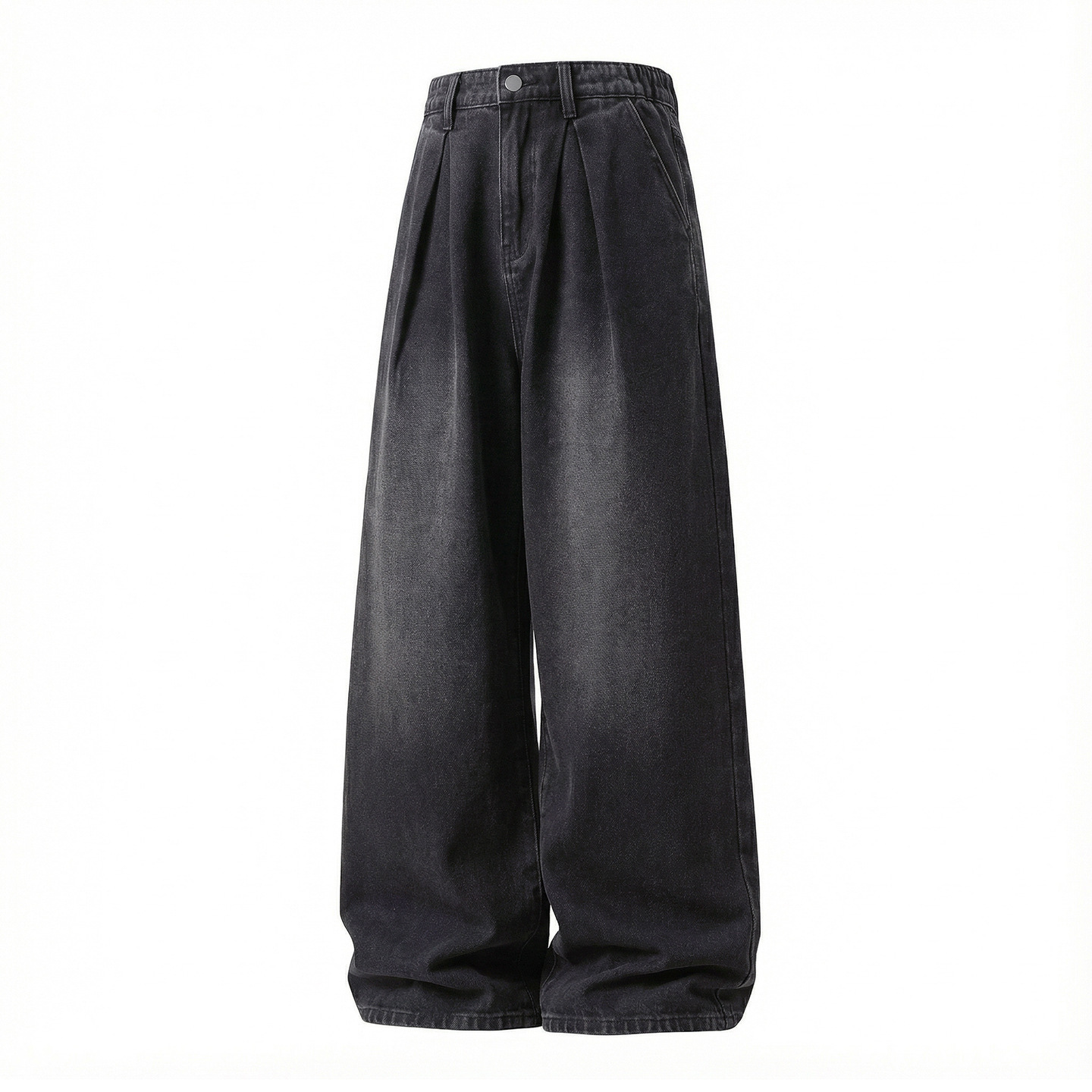 Retro Washed Oversized Jeans for Men Straight Leg Loose Fit Casual Trousers Split Pleats mid Waist Cotton Spring Style_voghion.com