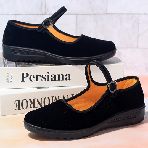 Wholesale shoes, old Beijing cloth shoes for women, black belt women's shoes, work shoes, wedge heels, middle-aged and elderly mother's cloth shoes