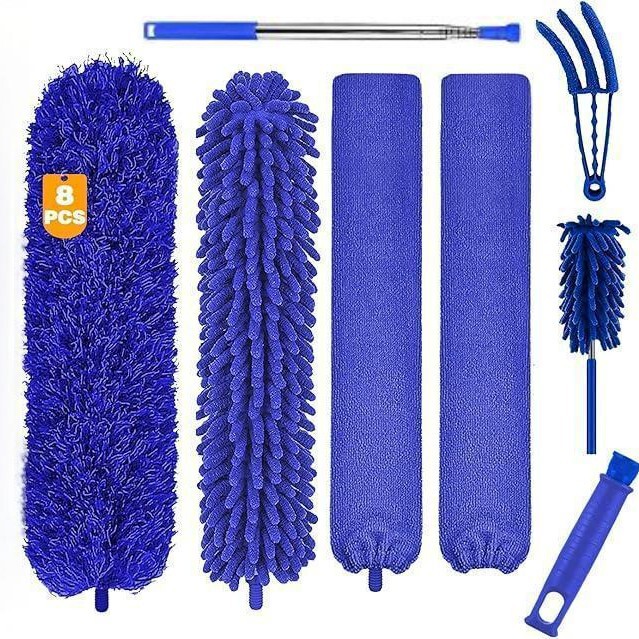 Thickened telescopic rod ultra-fine fiber chenille ceiling fan cleaning dust collector sweeping brush feather duster suit