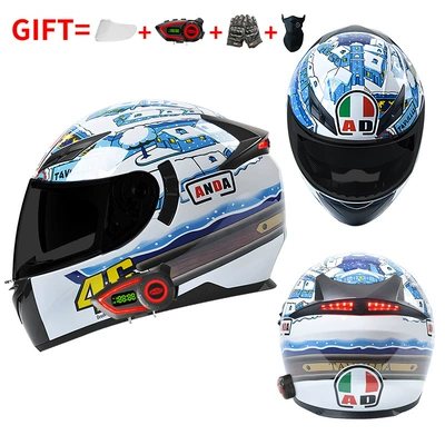 Safe for Men and Women, Motosiklet kaskı (dəbilqə) - bluetooth-model-snow-house-black-tea-mirror-high-definition-mirror-m55-56-head-circumference