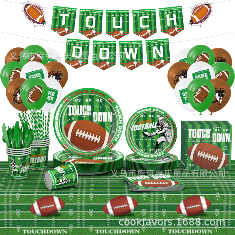 Super Bowl Rugby Party Decoration Fútbol americano bandeja de papel desechable tazas de papel toallas de papel set cubiertos