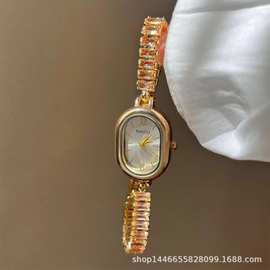 批发方椭圆彩钻水钻手链手表女简约时尚高级感小红书抖音直播款