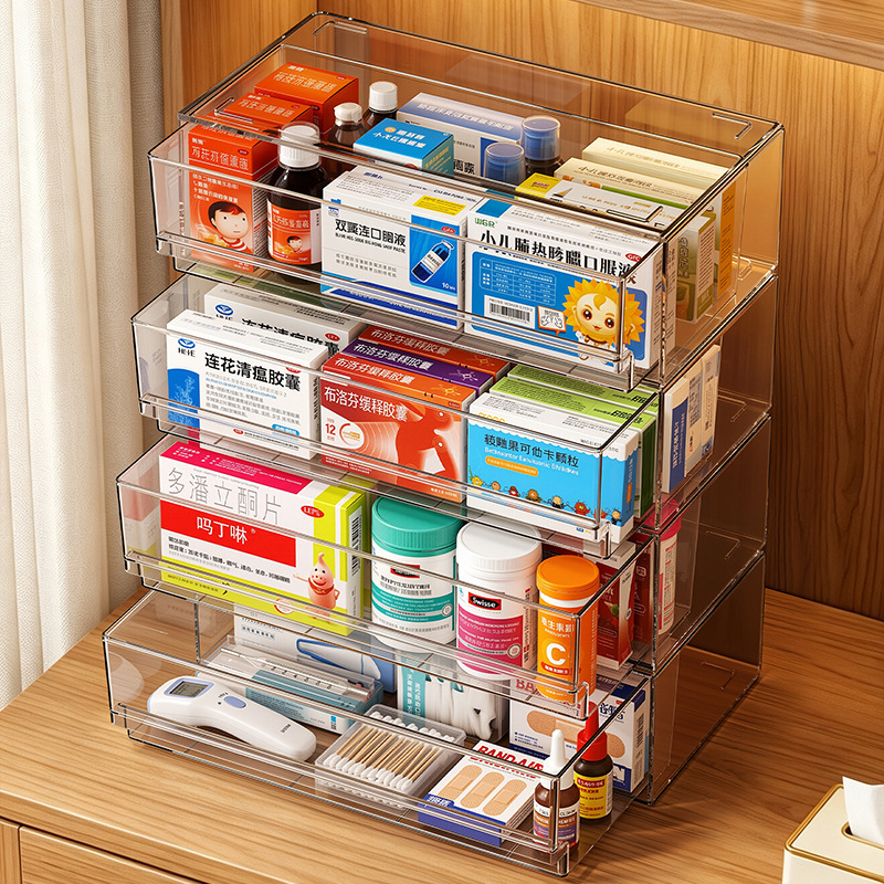 Transparent large-capacity medicine box, household multi-layer classified drawer medicine box, stackable medicine storage box, medical box Transparent large-capacity medicine box, household multi-layer classified drawer medicine box, stackable medicine storage box, medical box