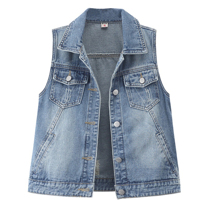 Primavera nuevo estilo coreano ripped Denim Chaleco de las mujeres corto sin mangas chaleco chaqueta chaleco al por mayor personalizado image 1