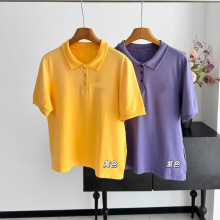 26夏季新款女士百搭休闲时尚做旧褪色印花翻领短袖polo衫0525d10