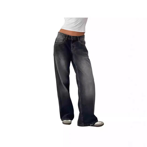 American Retro Low-Waist Stretchless Washed Straight Leg Jeans for Women Autumn Street Wide Leg Denim Pants Fresh and Sweet