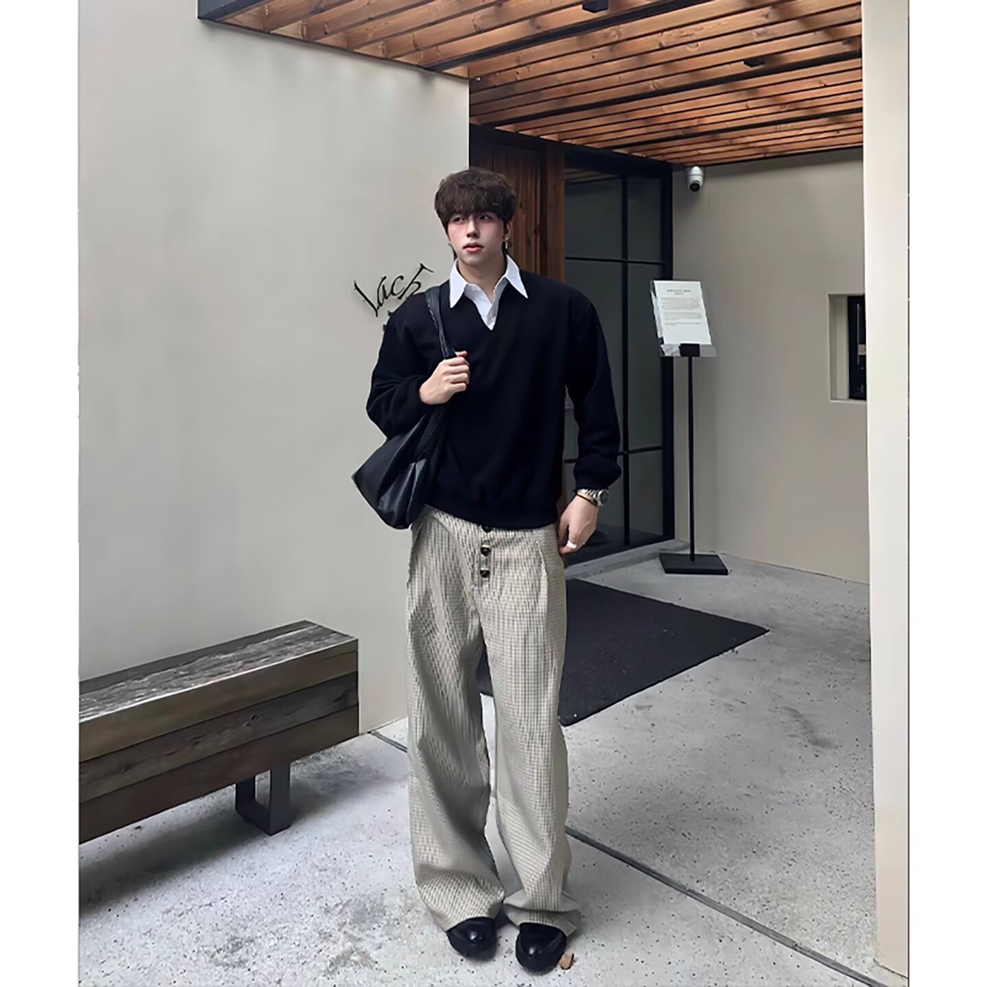 Falsa camisa polo de cuello V camisa a cuadros de hombre empalmado viejo estilo de dinero coreano otoño invierno fábrica transfronteriza al por mayor