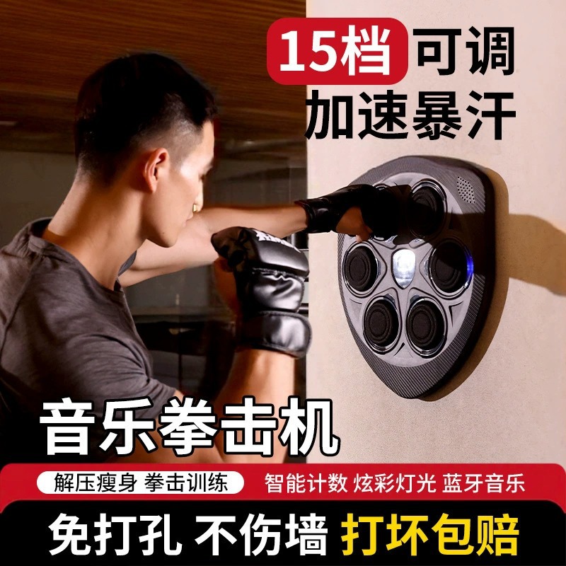 跨境新款拳击靶墙靶成人儿童搏击训练器家用健身器材音乐拳击机
