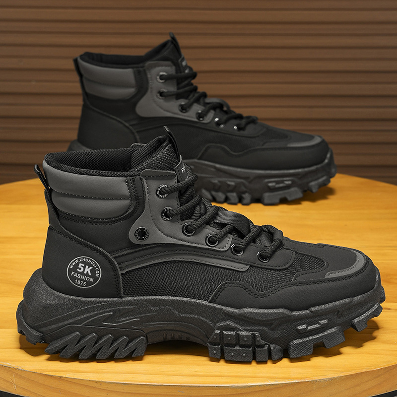 Zapatos de invierno al aire libre de montaña antideslizante desgaste de trabajo deportivo de trabajo con suela gruesa aumentada botas Martin negras