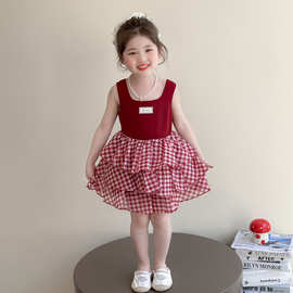 女童夏季连衣裙儿童洋气公主裙2025新款宝宝时髦蛋女孩无袖格子裙
