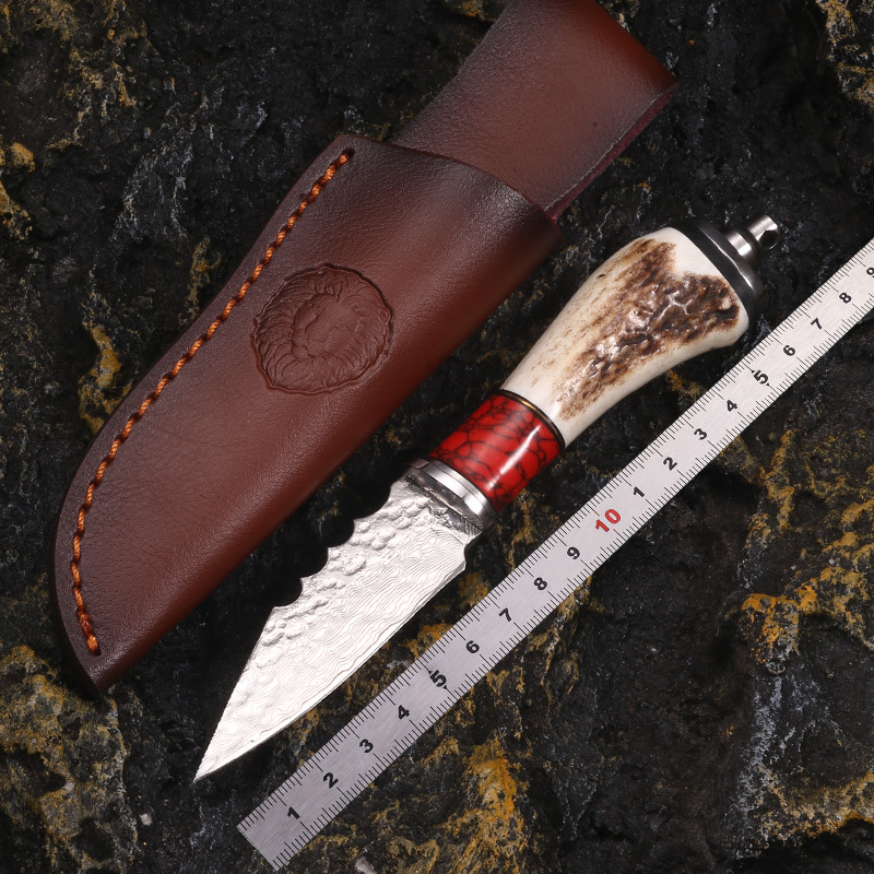 户外高硬度随身携带求生小刀大马士革刀一体战术直刀锋利刀具