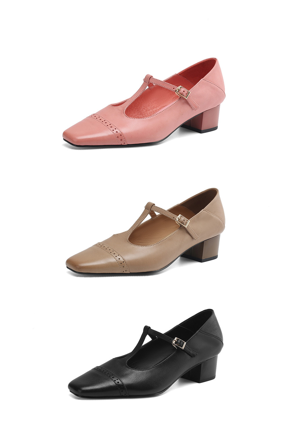 CHIKO Brogan Square Toe Block Heels T-Strap Shoes