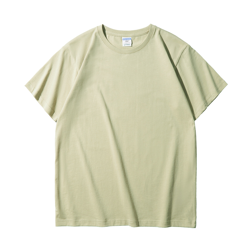 Ag40 hilos dobles 210g algodón puro en blanco cuello redondo manga corta pareja camiseta personalizada marca de moda camisa cultural mujer verano