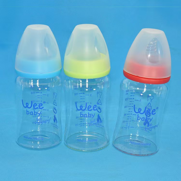 Fábrica al por mayor botellas de vidrio recién nacidos 180ml botellas de agua bebés calibración