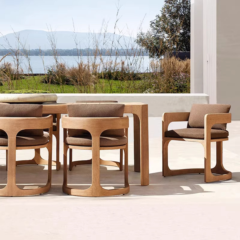 Mesa y silla de madera sólida al aire libre patio villa mesa de madera anticorrosiva al aire libre terraza jardín combinación de silla de teca