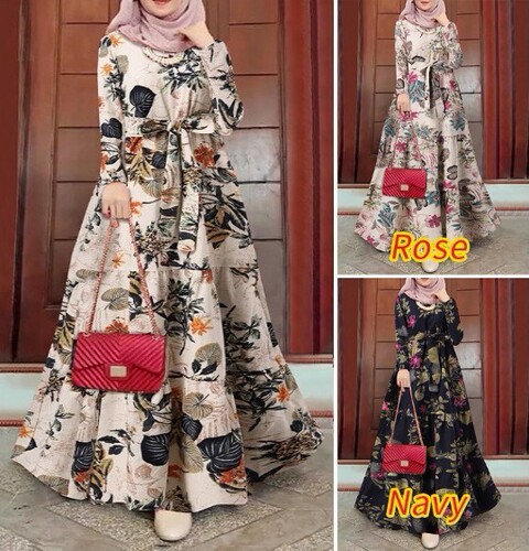 AliExpress Muslim Street Fashion Long-Sleeve Round Neck Print Elegant Loose Dress