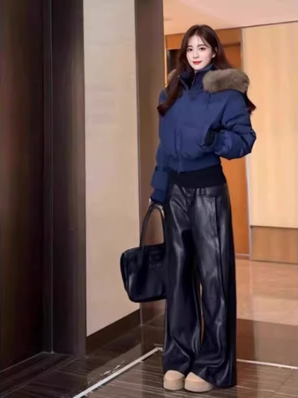 芬兰雪境韩里韩气学院风冬季毛领连帽收腰显瘦加厚短款棉服女|undefined