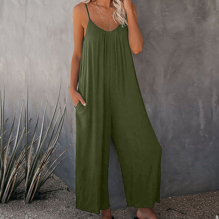  temperament solid color loose sling jumpsuit NSHHF53694