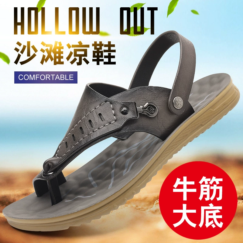 Мужские кожаные сандалии 2025, спортивный стиль, шлепанцы, летняя обувь, нескользящие, универсальные пляжные сандалии