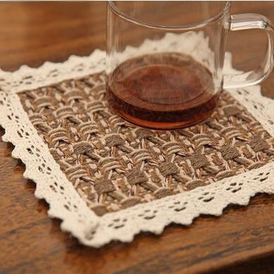 Jin Hao nueva tela de algodón tejido de encaje para platos tapete para platos restaurante creativo tapete posavasos tapete para mesa