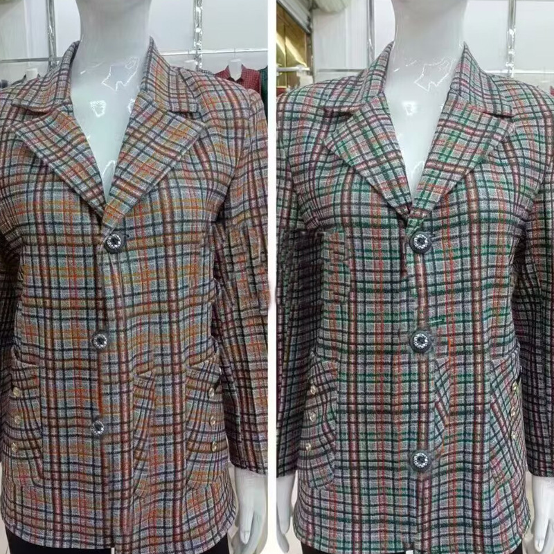 2025春秋新款中老年大码显瘦小西装外套洋气格子西服妈妈装外套女