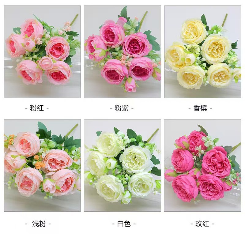 in stock Spring Color 5 Foreign Peony Spring Color Core-wrapped Peony Simulation Flower Fake Flower Wedding Layout Simulation Persian Rose