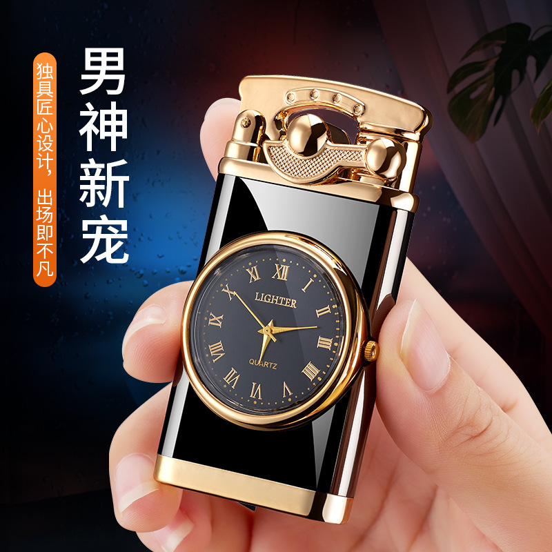 摇臂手表点烟器带灯男士礼品按压直冲防风打火机网红爆款跨境热销|undefined