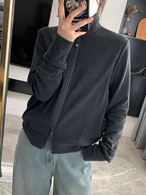 韩版德绒拉链长袖打底衫女2025新款秋冬宽松显瘦立领卫衣开衫外套|undefined