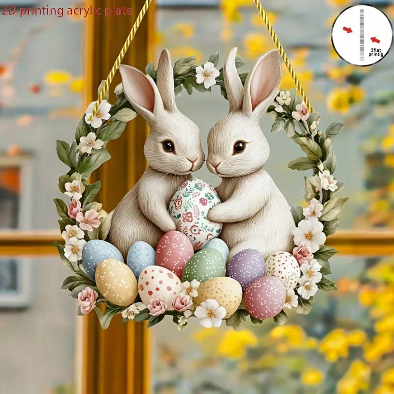 Colgante transfronterizo nuevos productos primavera flores conejo puerta lista fiesta en el hogar de Pascua puerta delantera bienvenida colgante de madera