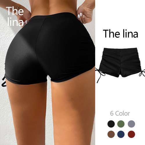 2025 Solid Color Swim Trunks with Side Drawstring Conservative High-Waist Beach Shorts Swimwear for Beach Vacation