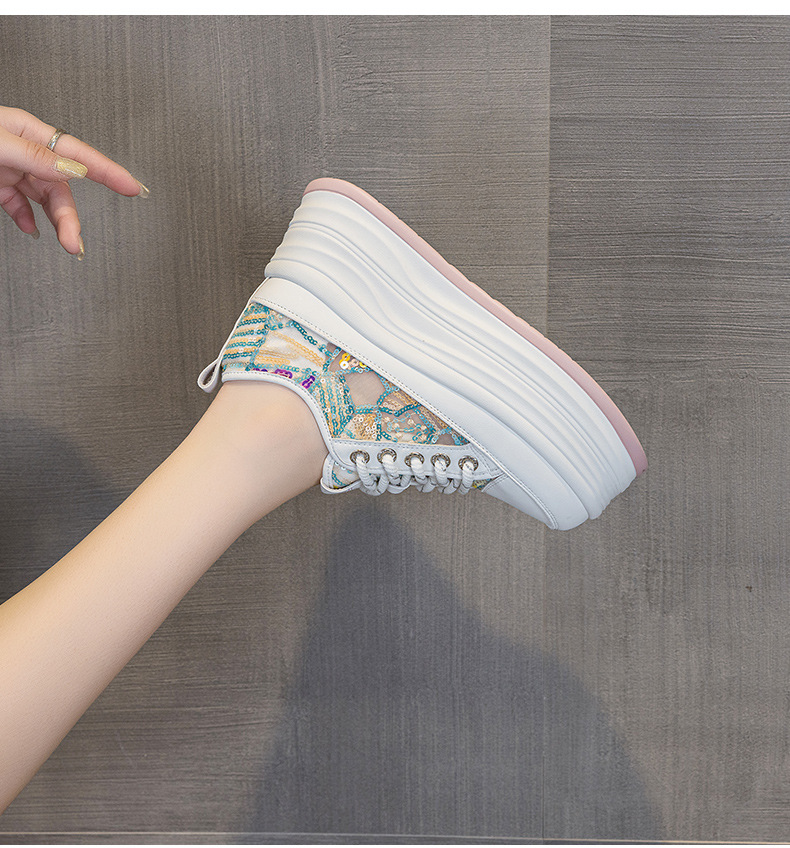 Giày sneaker nữ đế dày tăng chiều cao ẩn sequin hè 2026 — M2855 màu hồng, M2855 Màu đen, M2855 màu be chi tiết 19