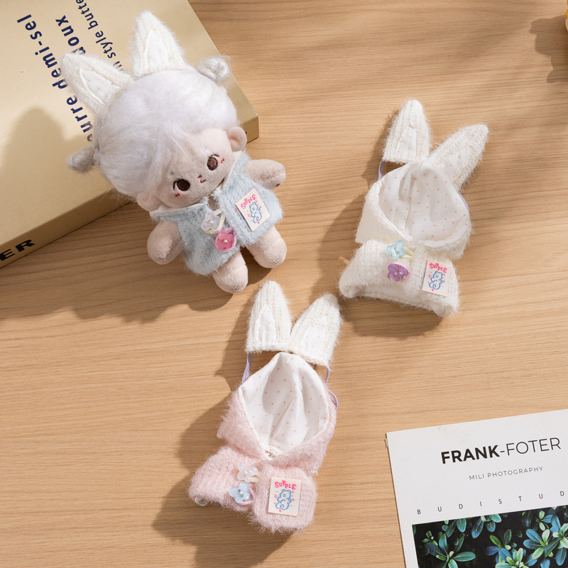10cm Cotton Doll Clothes Sleeveless One-Piece Hooded Sweatshirt with Rabbit Ear Hair Accessories for Doll Dress-Up