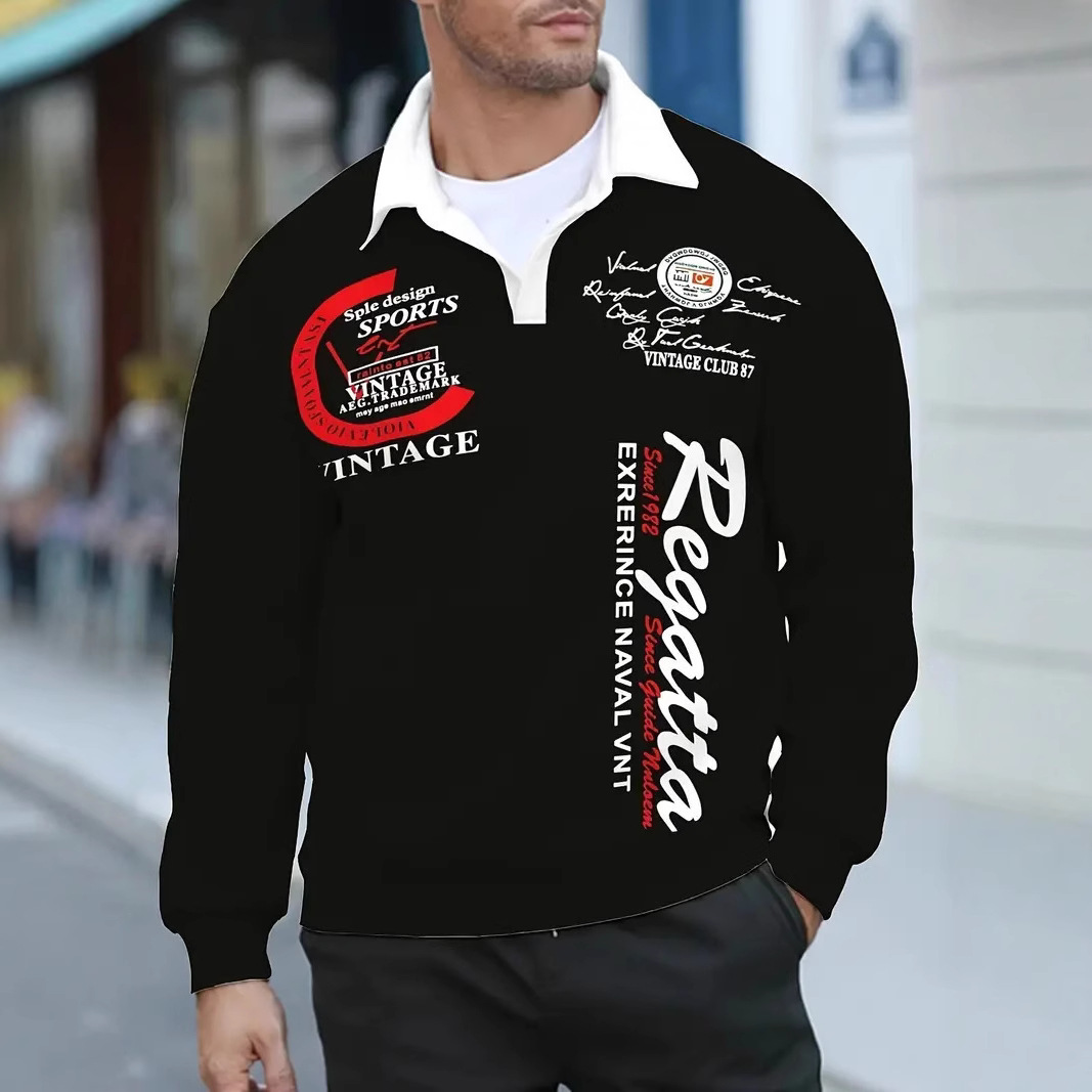 Chaqueta de suéter de manga larga con solapa de nuevo estilo de cuello medio abierto para hombre con estampado de costura de letras personalizado MB14