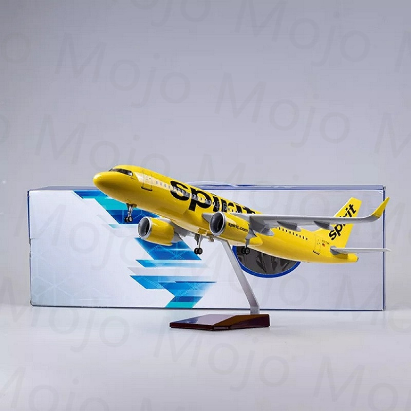 47cm A320 American Spirit Airlines Simulated Aircraft Model with Lights, Static Resin Model for Enthusiasts Collection