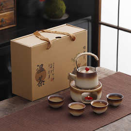 慢煮茶柴烧粗陶提梁壶茶具套装家用高档户外露营陶瓷茶杯温茶炉