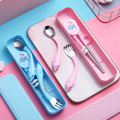 Baby Practice Learning to Eat Curved Spoons Forks Chopsticks Children's Utensils Infant Spoon Baby Food Spoons Stainless Steel Cutlery Set