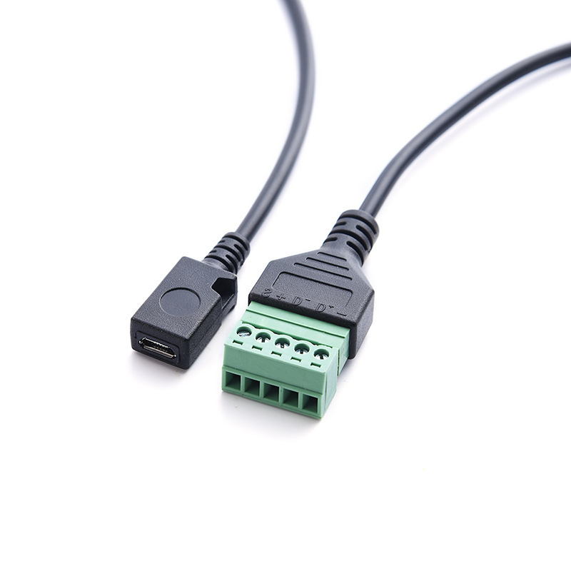 免焊接USB micro5p母转绿色端子螺丝接线5芯线传输数据充电延长线