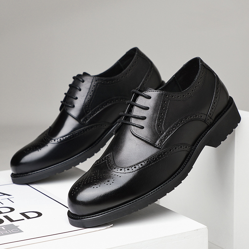 Primera capa de piel de vaca zapatos de cuero de los hombres de cuero genuino negocio casual zapatos de cuero de fondo suave estilo británico brogue tallado ropa de trabajo zapatos de los hombres image 8