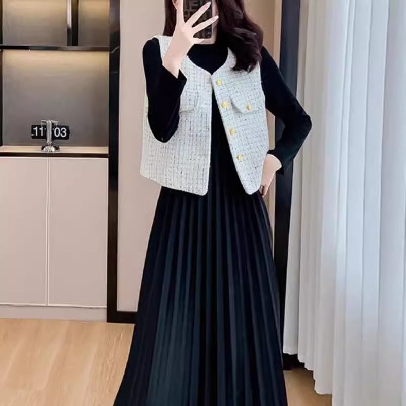 小香风马甲女网红外搭2025新款无袖百搭显瘦背心坎肩纯色亮片马甲|undefined