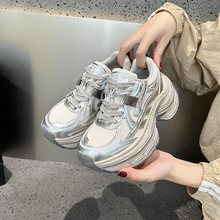 厚底内增高真皮老爹鞋女2025秋季新款复古百搭轻便软底休闲跑步鞋